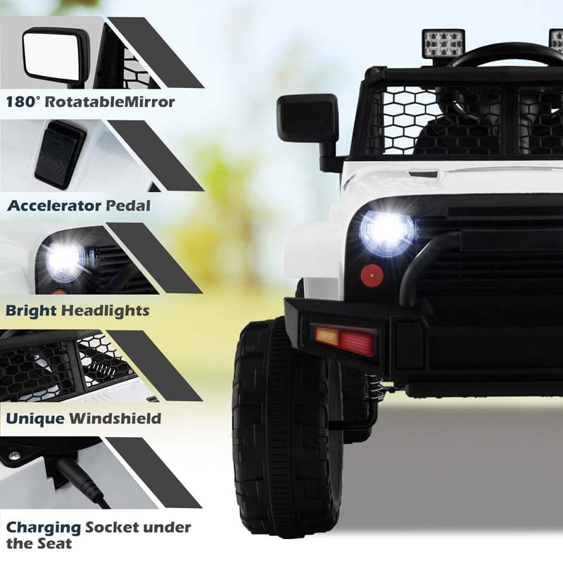 12V Kids Ride On Truck Car Battery Powered Electric Vehicle RC with Mesh Windshield & Bright Headlights