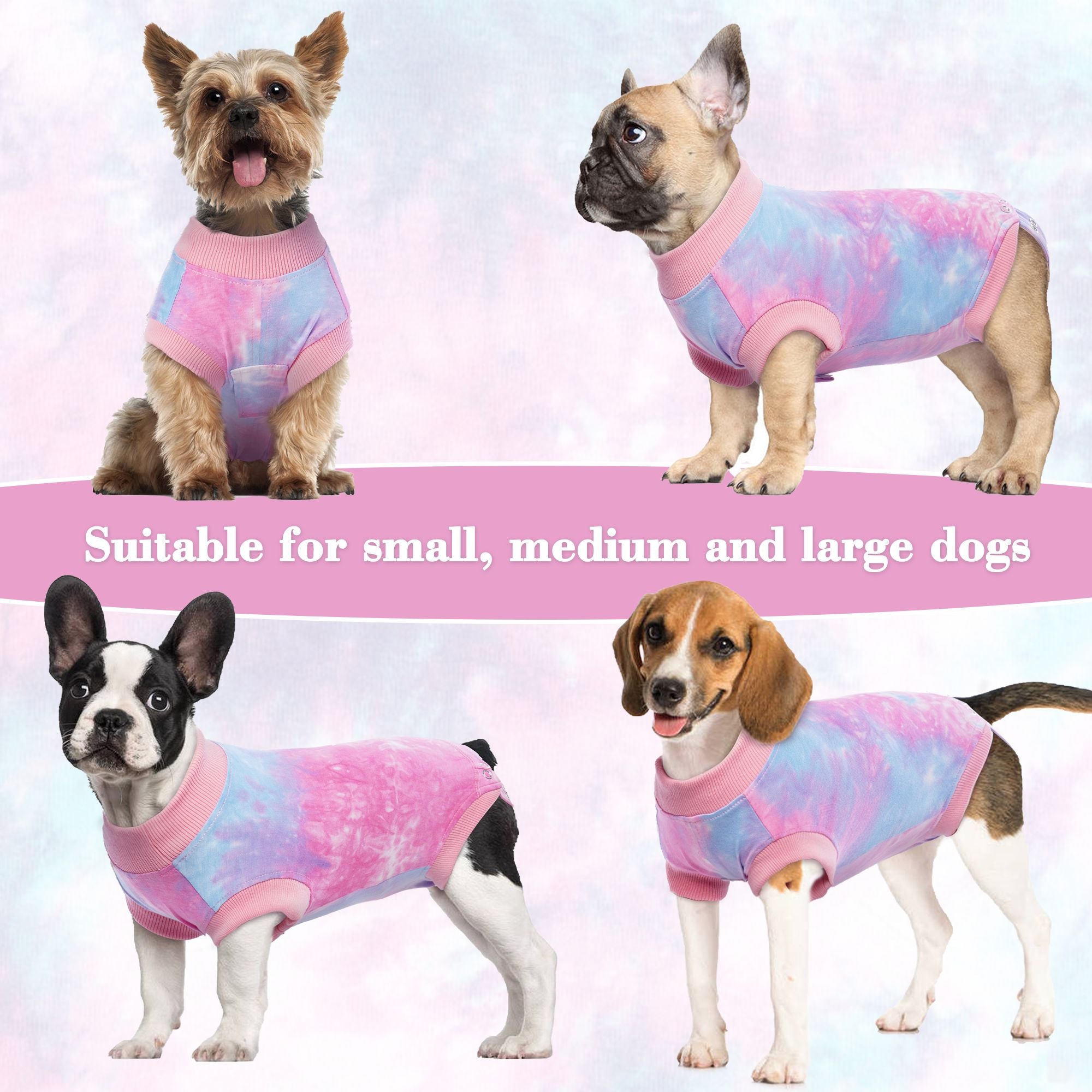 PUMYPOREITY Dog Surgery Recovery Suit， Tie-Dye Dog Onesie Recovery Suit After Surgery， Breathable Abdominal Wound Skin Diseases Protector， Cone Collar Alternative， Pet Dog Recovery Shirt， Pink