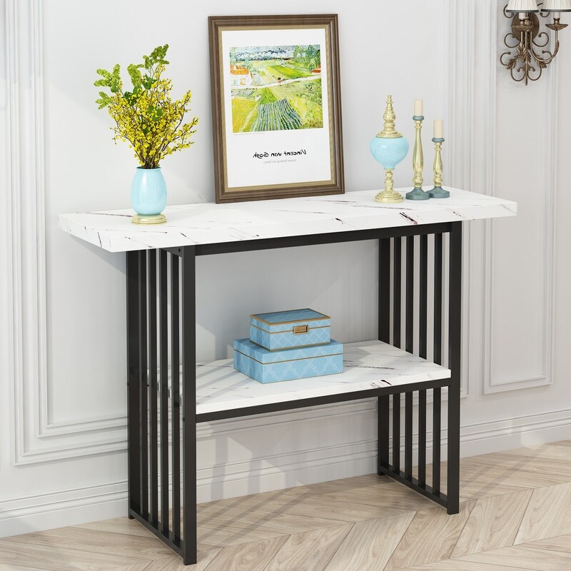 Modern 42 Inch Console/Accent Table with Geometric Metal Legs