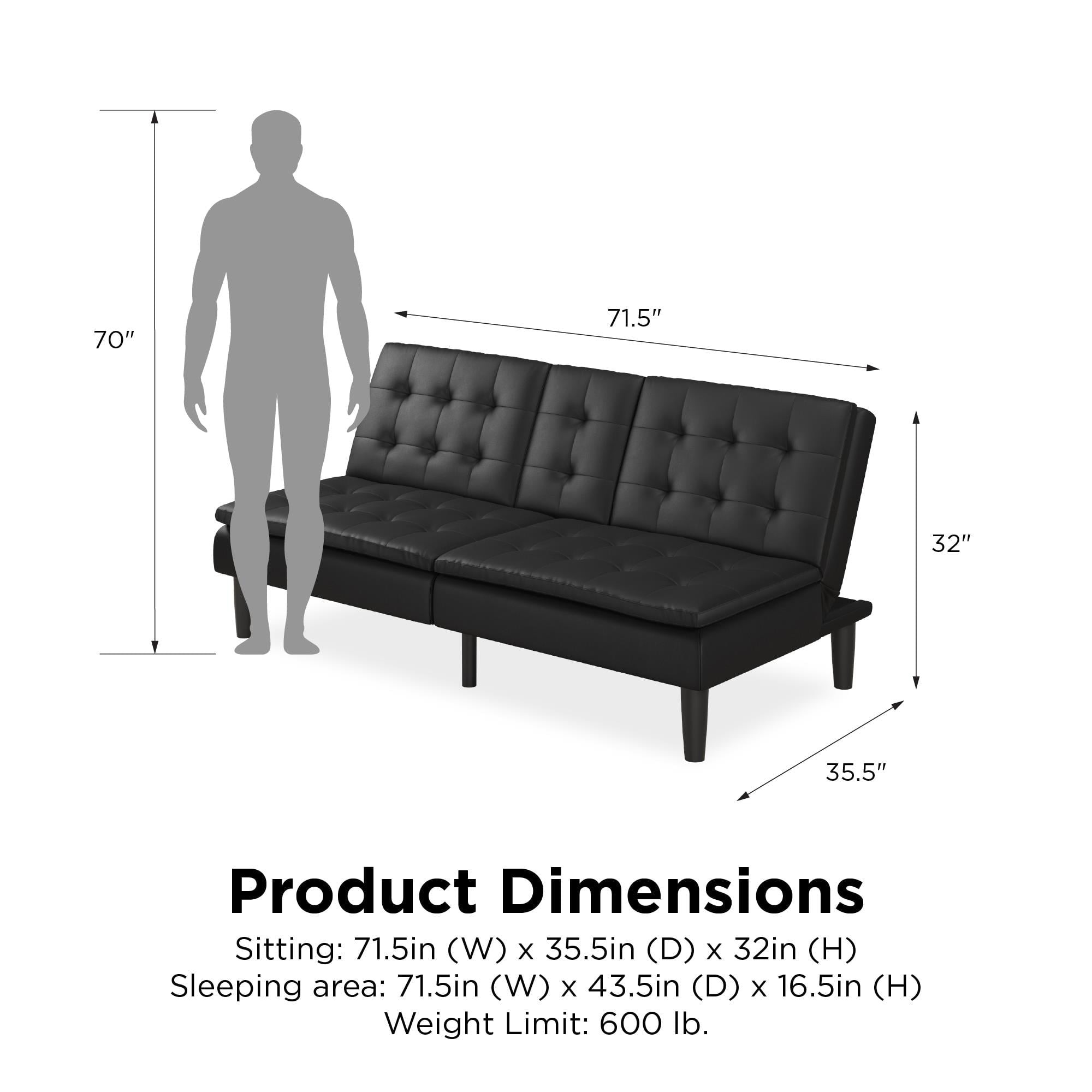 Mainstays Memory Foam PillowTop Futon with Cupholder, Black Faux Leather