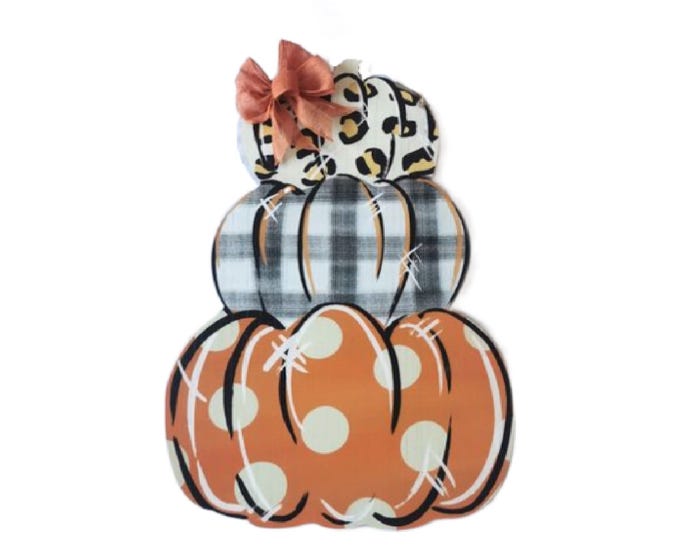 Seasonal Expressions Wall Hanger Pumpkin Stack， White， orange， and Cheatah - 904417