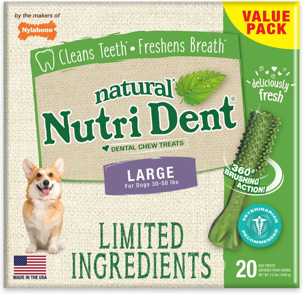 Nylabone Nutri Dent Limited Ingredients Large Fresh Breath Natural Dental Dog Treats， 20 count