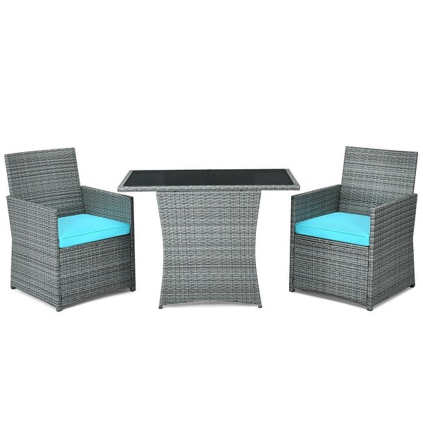 3 Pieces Patio Rattan Furniture Set with Cushioned Armrest Sofa - 26