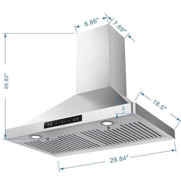 30'' Wall Mounted Stainless Steel Single Motor Range Hood with LED Screen Finger Touch Control