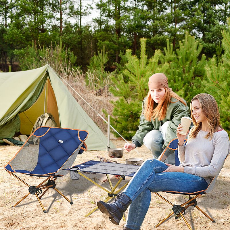 Outsunny Aluminum Camping Padded Chairs Set with Lightweight Folding Table with 2 Cup Holders Portable Carry Bag for Travel Camping Fishing and Beach