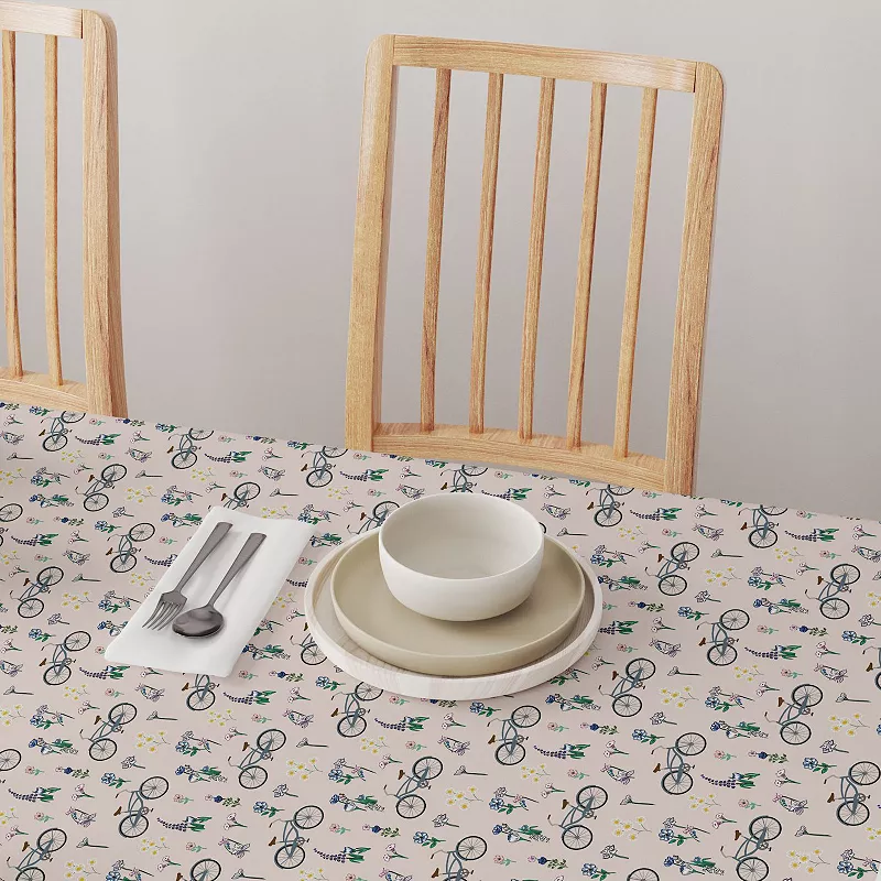 Square Tablecloth， 100% Polyester， 60x60， Bike Ride in Flowers