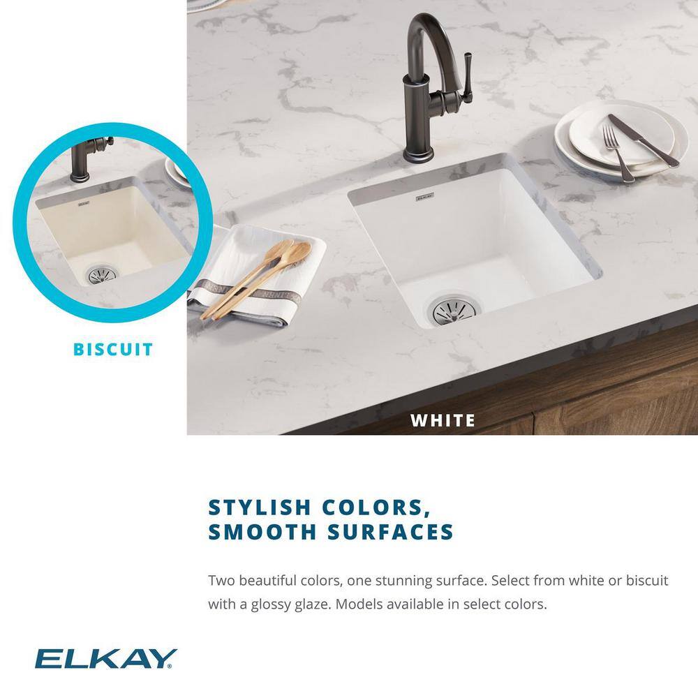 Elkay White Fireclay 16 in. Undermount Bar Sink SWU1517WH