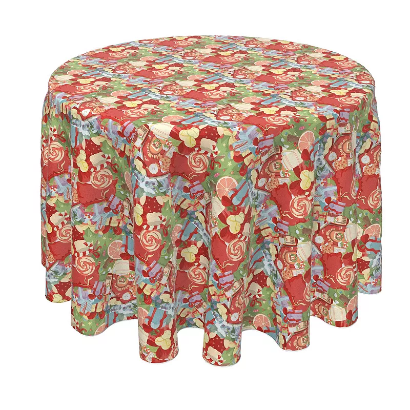 Round Tablecloth， 100% Polyester， 90 Round， Merry Christmas Wonderland