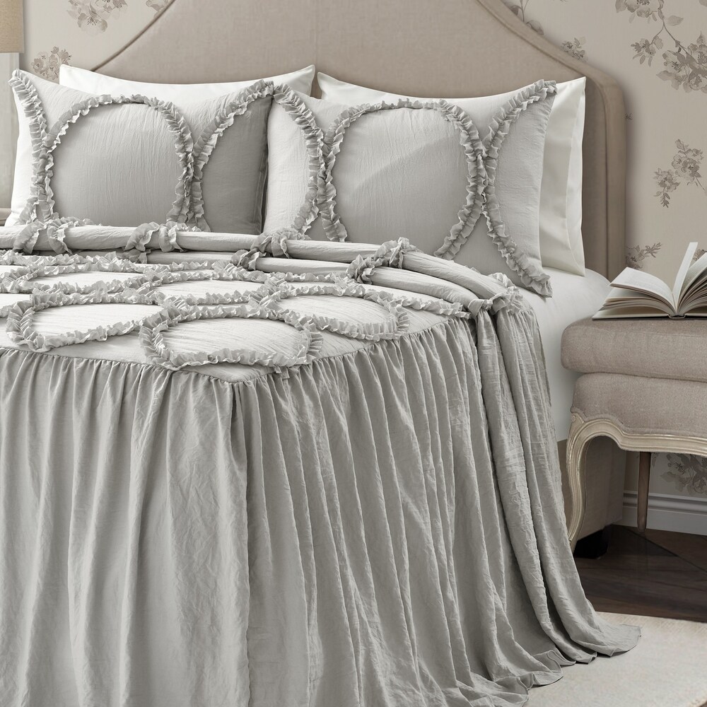 The Gray Barn Peony Grove Ruffled Embroidery 3 piece Bedspread Set