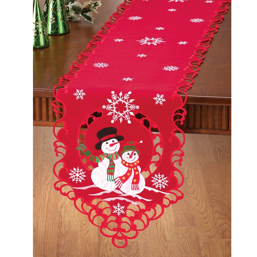 Embroidered Festive Mr.   Mrs. Snowman Table Linens