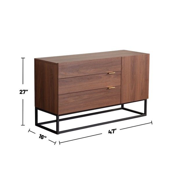 Particle Board Console Table with 3 Drawers in Walnut Brown