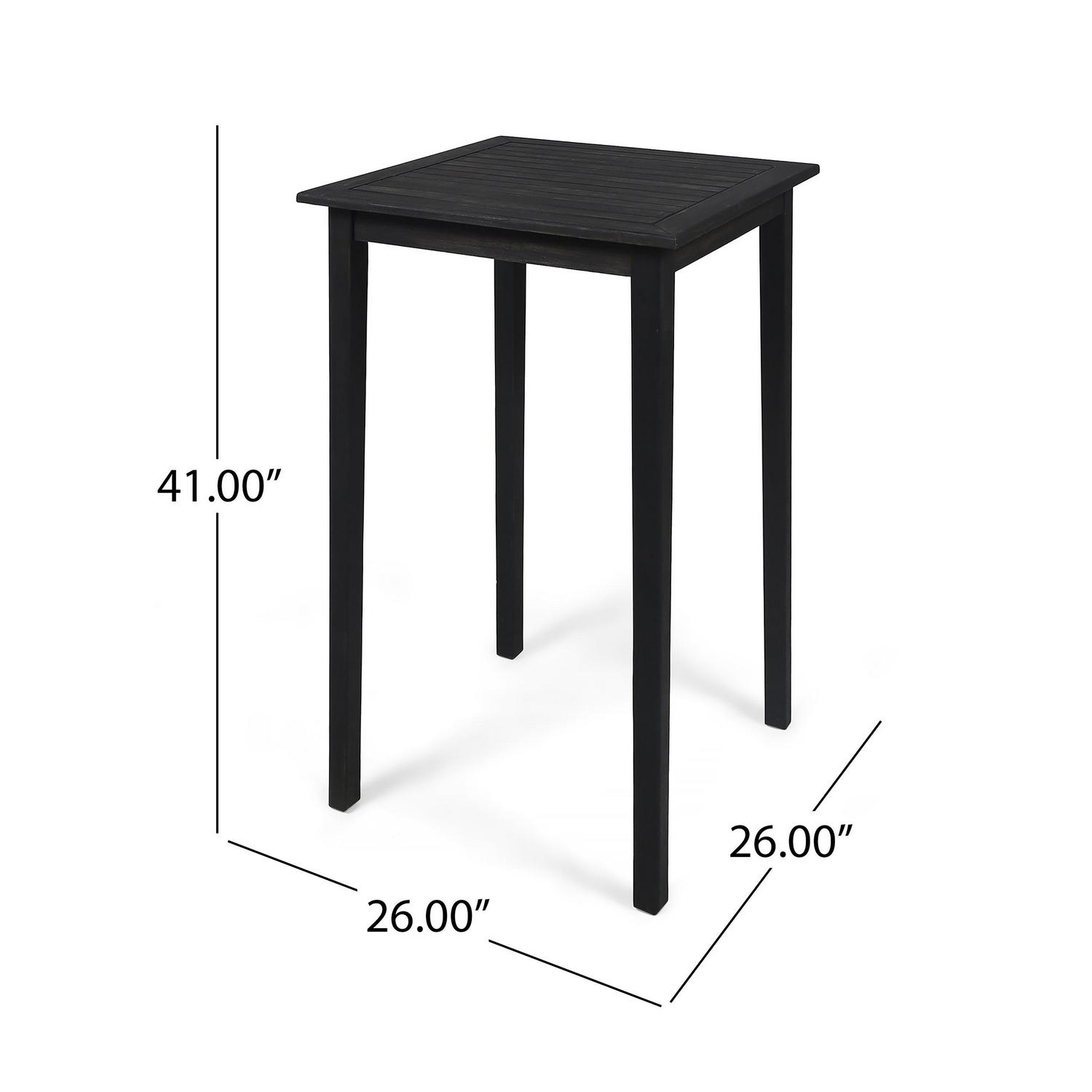 Chayah Outdoor Minimalist Acacia Wood Square Bar Table， Dark Gray