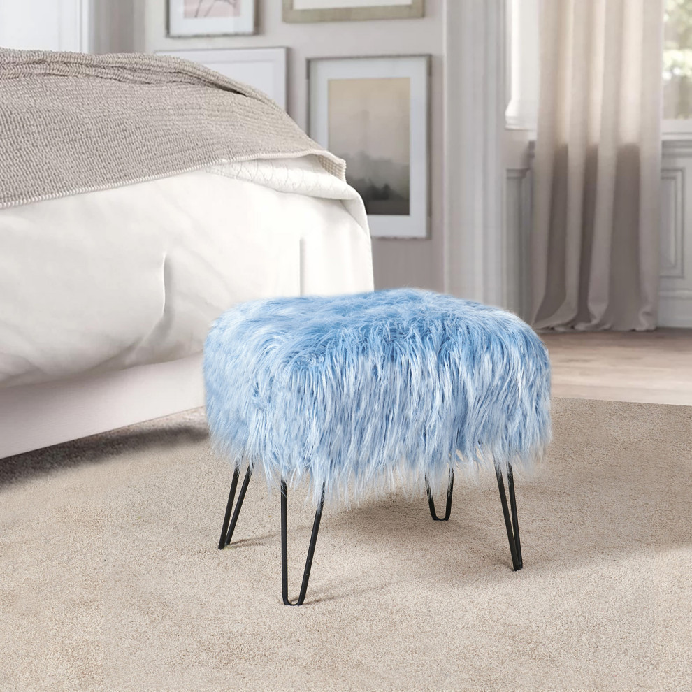 Mongolian Fur Ottoman   Midcentury   Footstools And Ottomans   by BNF Home  Houzz