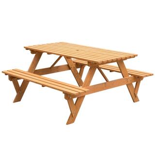 GARDENISED Outdoor Wooden Patio Deck Garden 6-Person Picnic Table for Backyard Garden Stained QI004434.ST