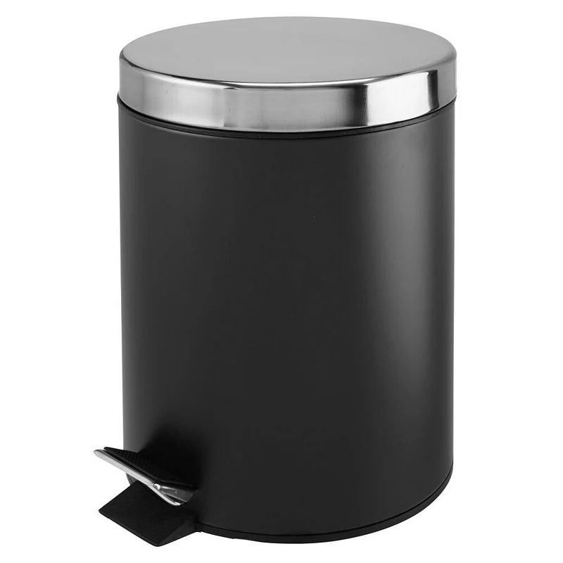 mDesign 5L Metal Round Step Garbage Trash Can with Removable Liner and Lid