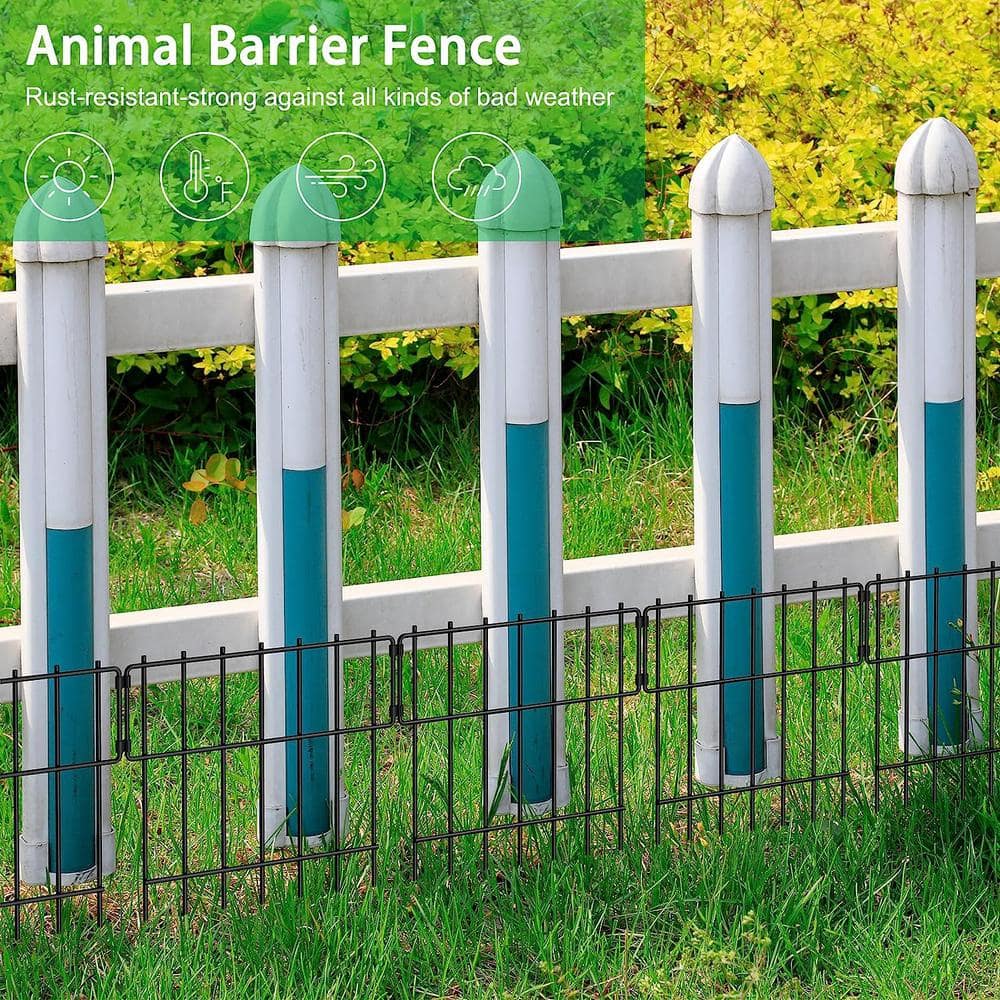 Oumilen Decorative Garden Fence 10-Pack No Dig Animal Barrier Border Black Metal Fencing Panel LT-K317-SJ