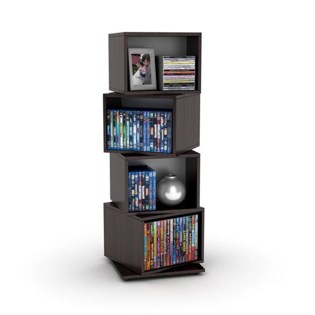 Multimedia Storage 4 Tier Rotating Cube Rack Espresso Atlantic