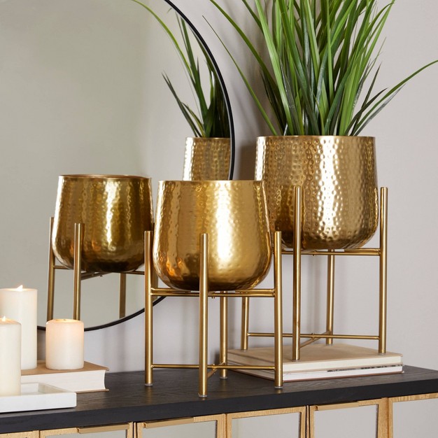 Wide 2pc Planter Pots Modern Metal Gold Olivia amp May