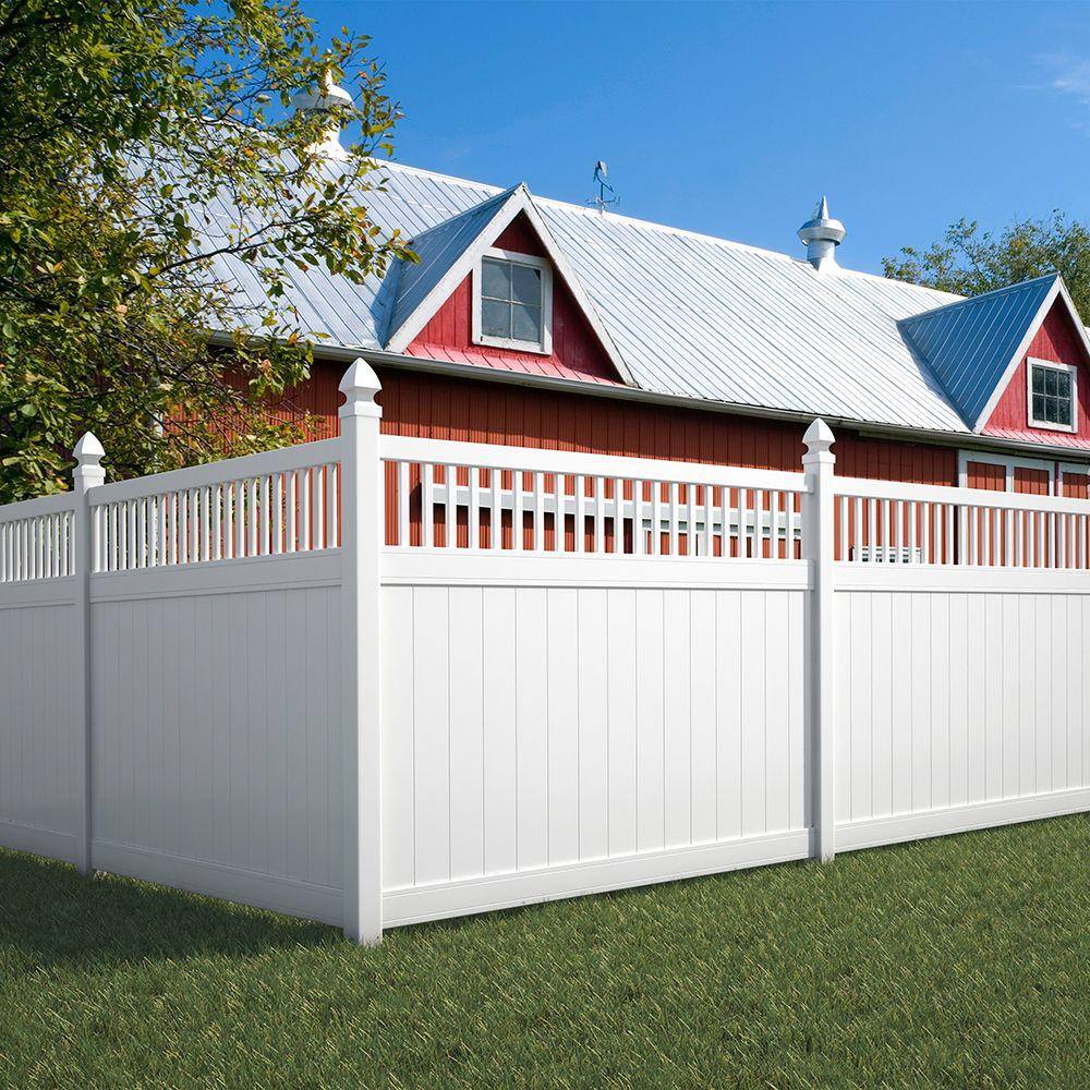 Veranda Pro-Series 6 ft. H x 8 ft. W White Vinyl Woodbridge Closed Picket Top Fence Panel - Unassembled 144727