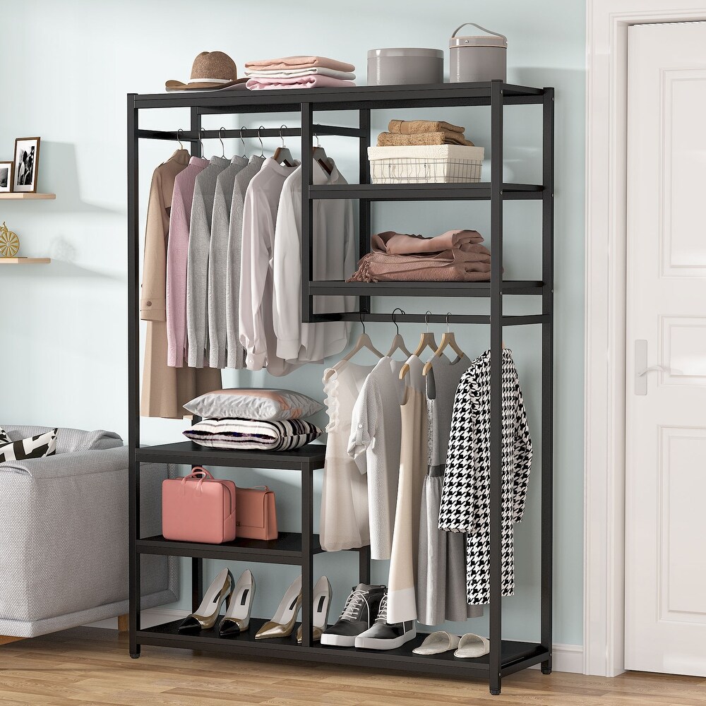 Large closet organizer Double Hanging Rod Clothes Garment Racks with Storage Shelves