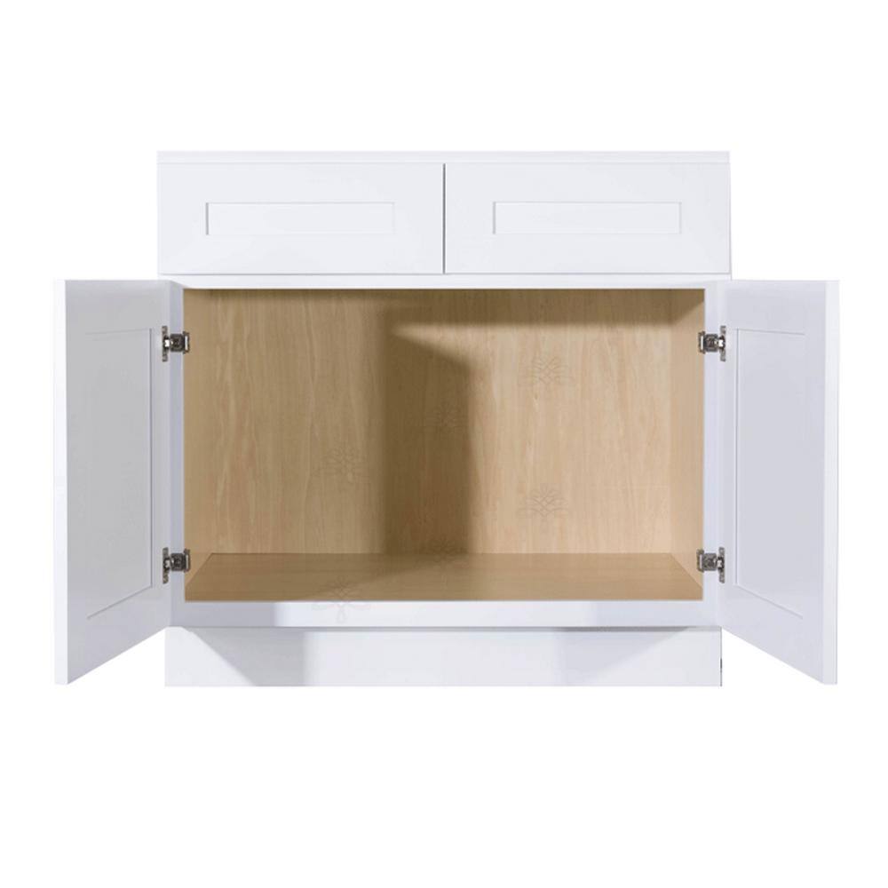 LIFEART CABINETRY Lancaster White Plywood Shaker Stock Assembled Sink Base Kitchen Cabinet 36 in. W x 34.5 in. H x 24 in. D ALW-SB36