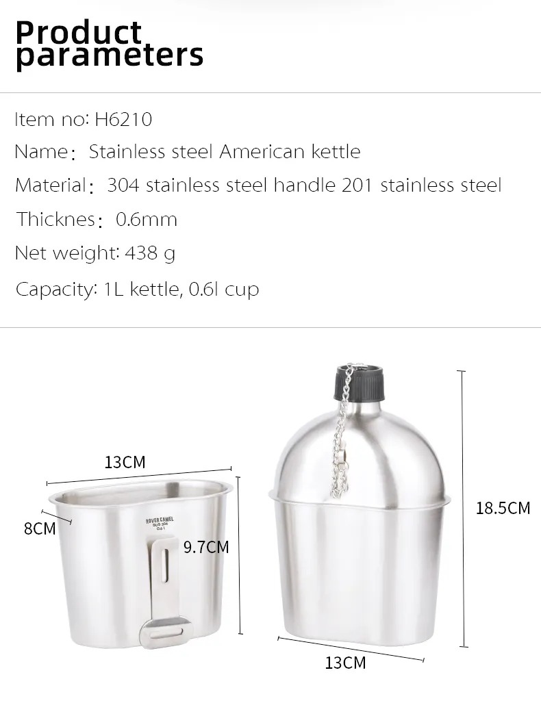 Stainless Steel Canteen with Cup 1/1.3L sports camping water canteen bottle for camping   hiking