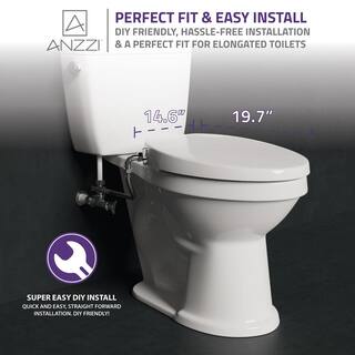 ANZZI Hal Non-Electric Soft Close Bidet Seat for Elongated Toilets with Dual Nozzle and Built-In Side Lever in White TL-MBSEL200WH