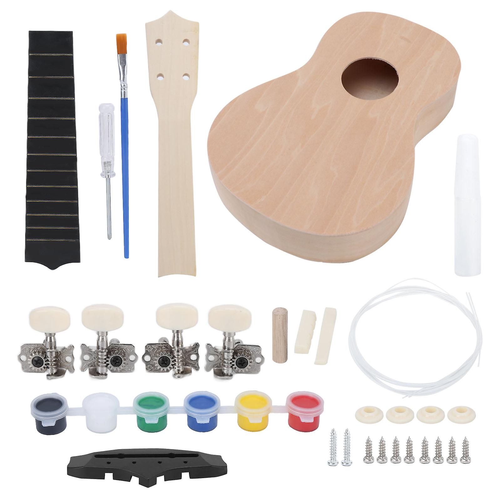 Ukulele Kit 21in Diy Basswood Lightweight Painting Handcrafted Gift Children Small Toys