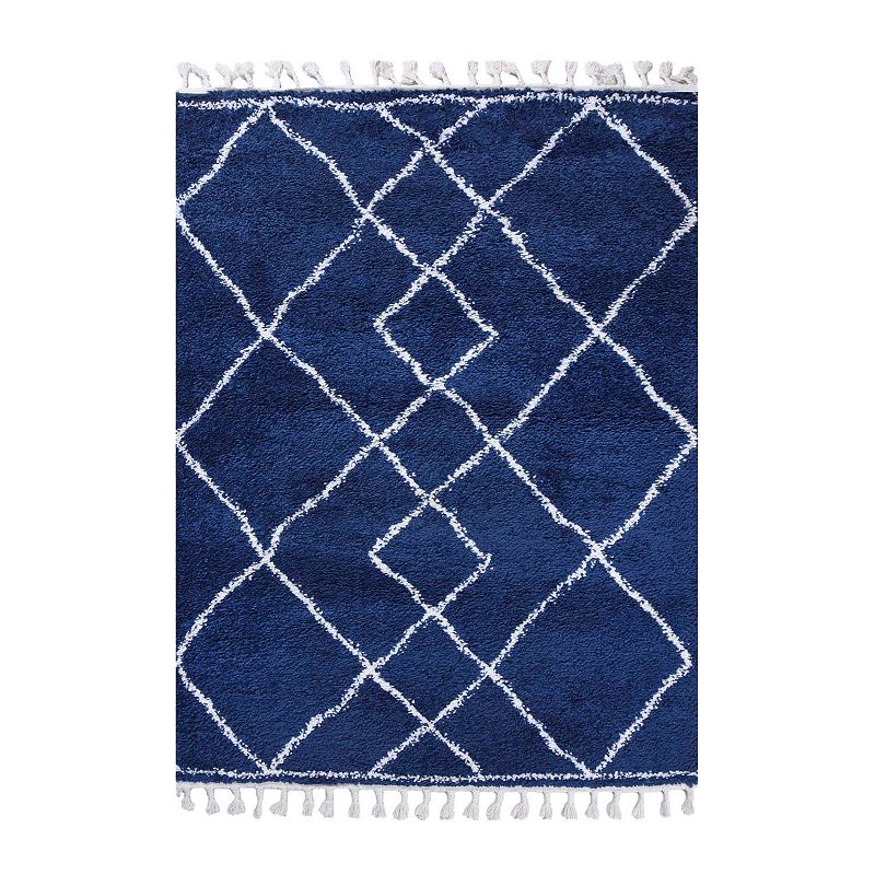 SUPERIOR Boho Geometric Diamonds Plush Shag Area Rug with Tassels