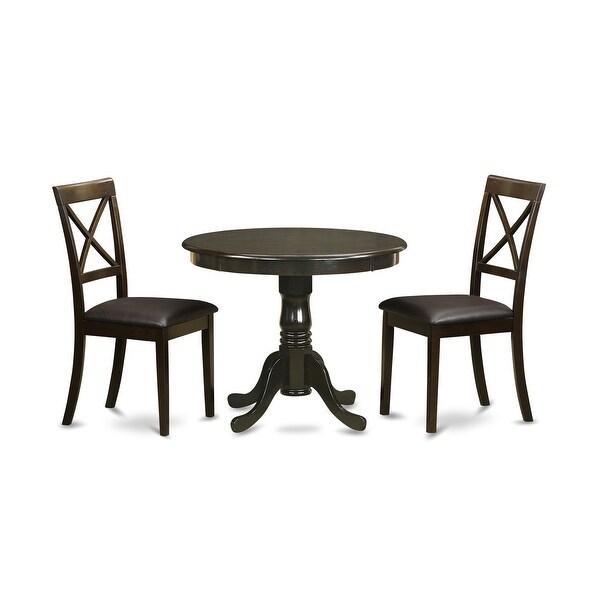 3 Piece Kitchen Set - Round Kitchen Table and 2 Dining Chairs - Cappuccino Finish (Seat's Type Options)