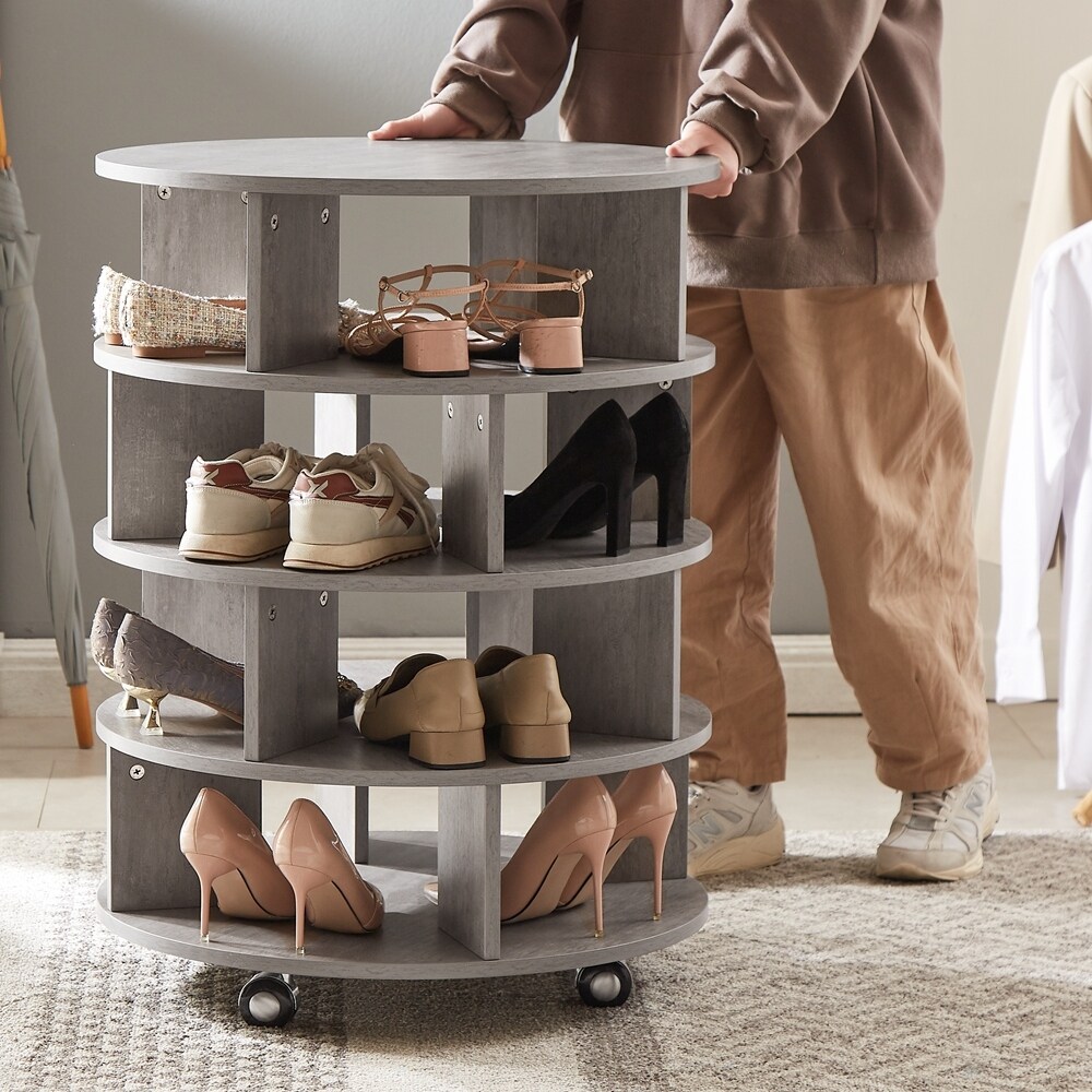 Round Pushable Wooden Shoe Cabinet