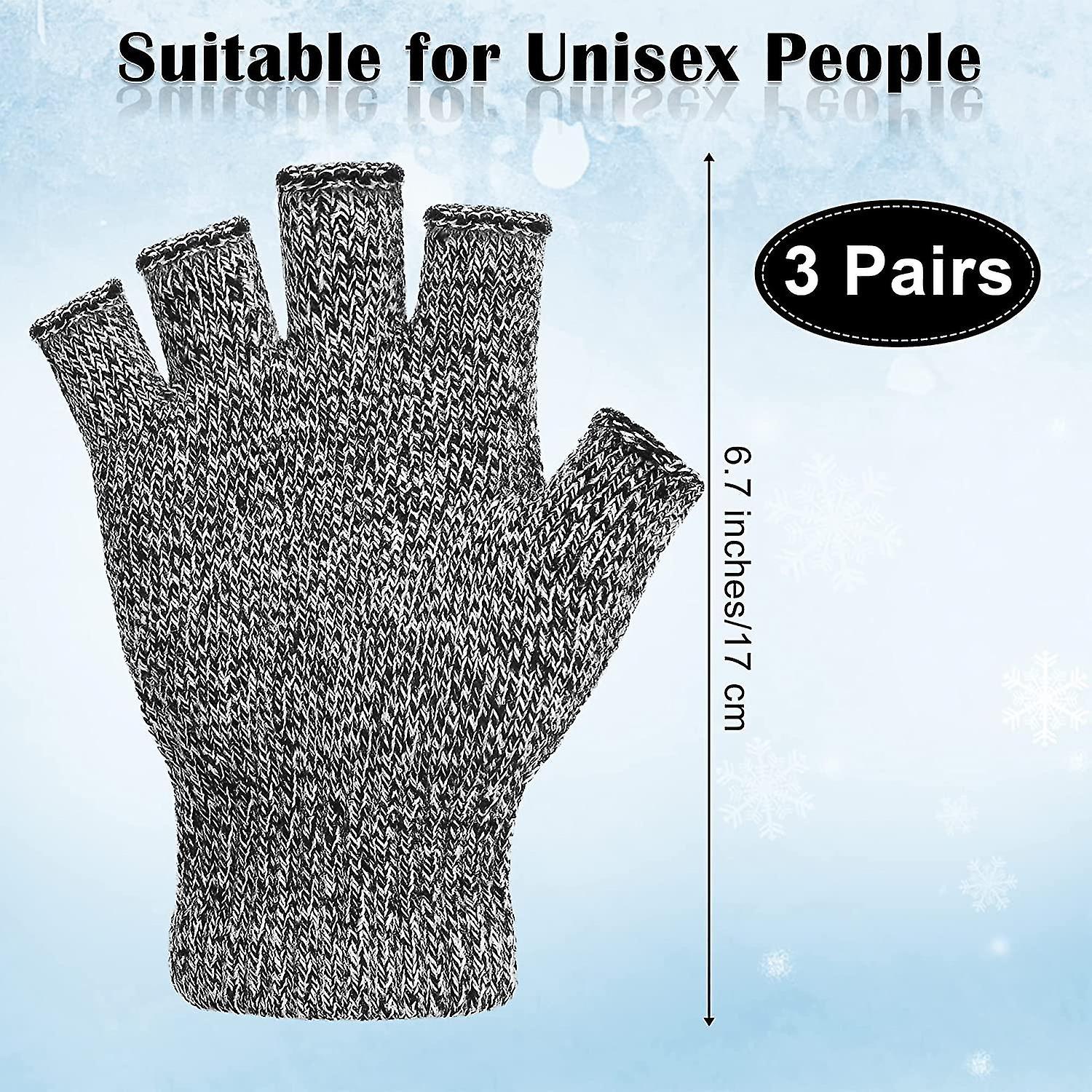 3 Pairs Half Finger Mittens Knitted Stretchy Winter Fingerless Gloves Typing