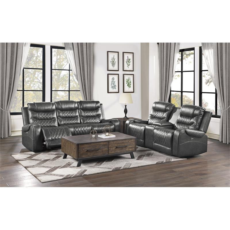 Lexicon Putnam Power Double Reclining Loveseat with Center Console in Gray   Contemporary   Loveseats   by Homesquare  Houzz