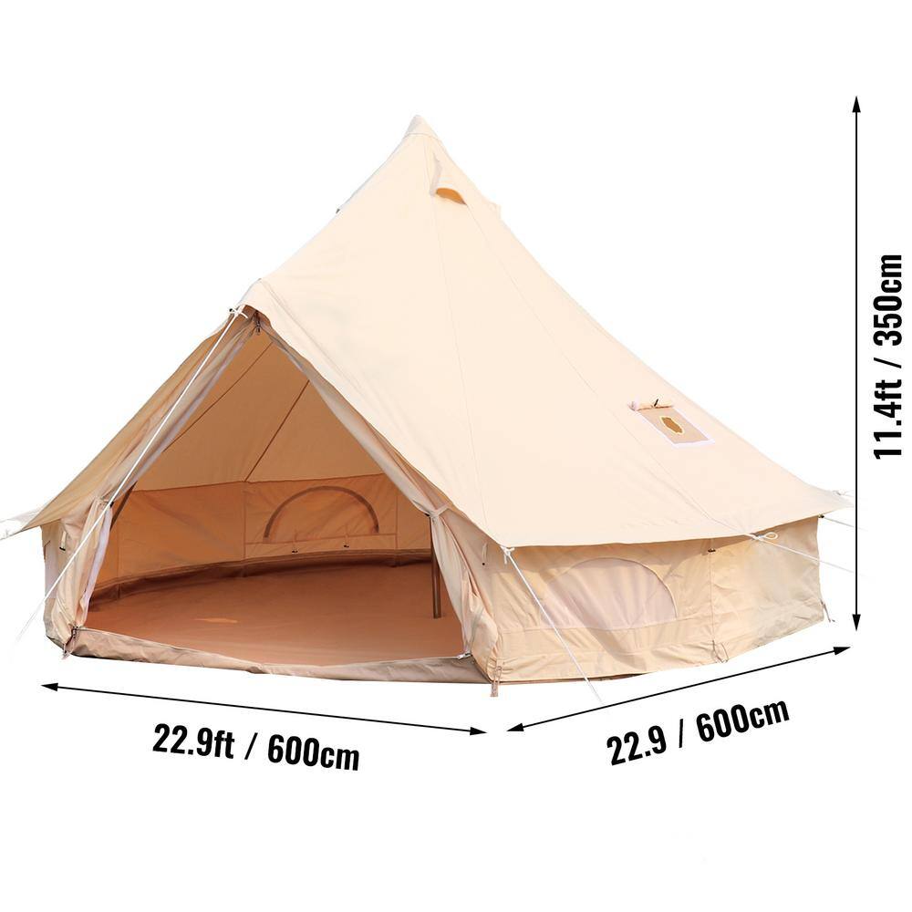 VEVOR Yurt Tent 100% Cotton Canvas Bell Tent 22.9 ft. in Dia. Glamping Tent 12-Person or More Waterproof Canvas Tents 4 Season ZPMGB7MMBK0000001V0