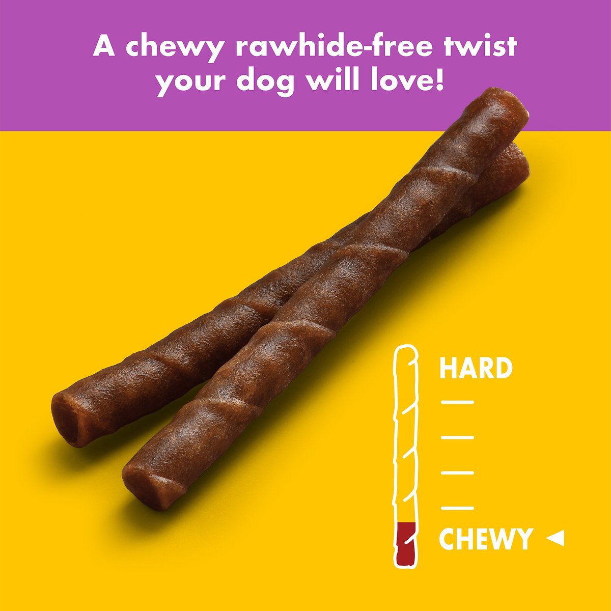 Chewsday Bacony Sizzle Chew Twists Rawhide-Free Dog Hard Chews， 28 count