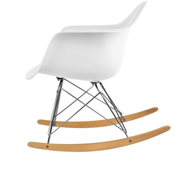 Modern Molded Plastic Rocking Chair with Metal Frame and Wooden Rockers， Reclining Armchair