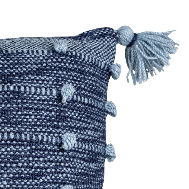 Blue With Corner Tassels 18x18 Hand Woven Filled Outdoor Pillow Foreside Home amp Garden