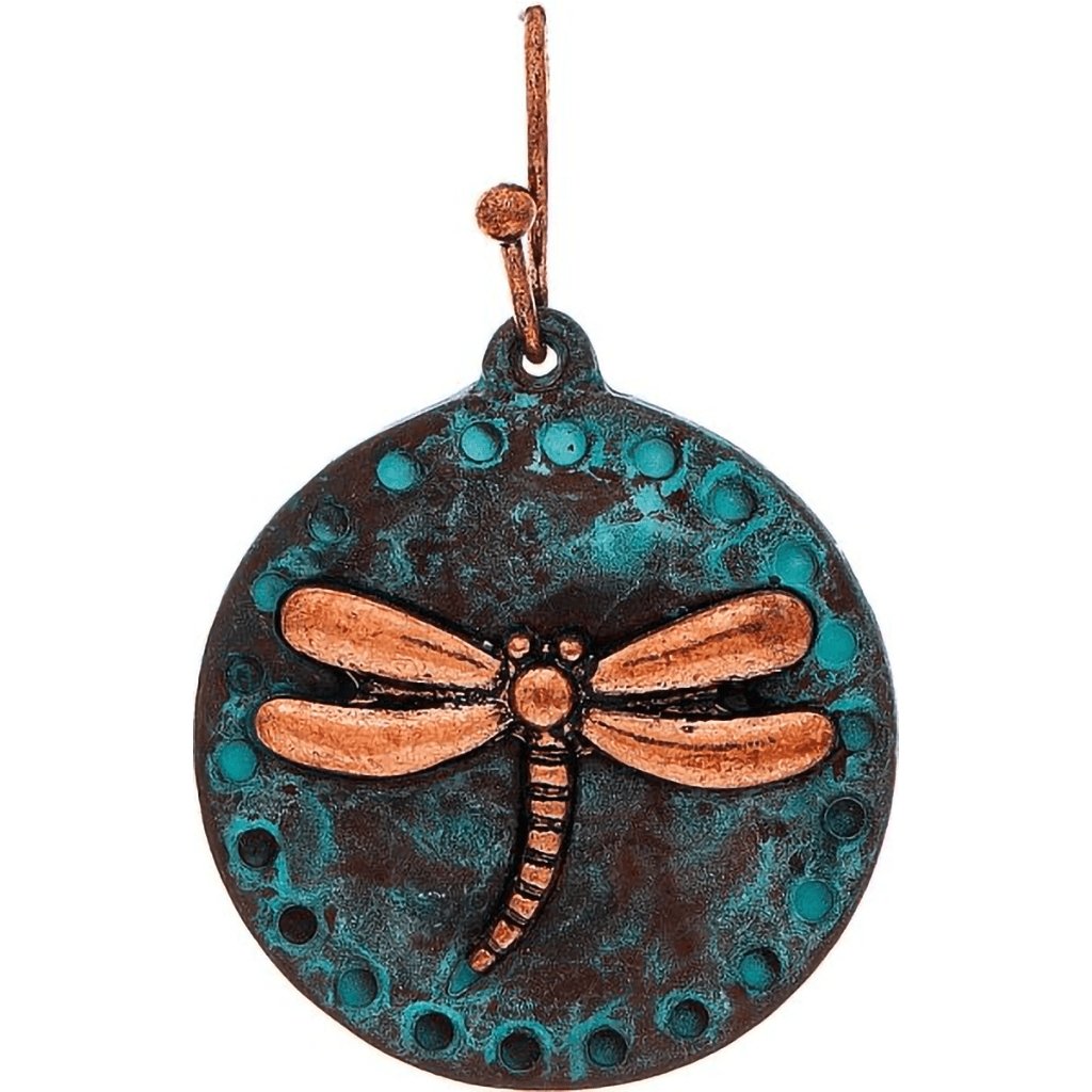 Rain  Patina Disc Copper Dragonfly Overlay Earrings