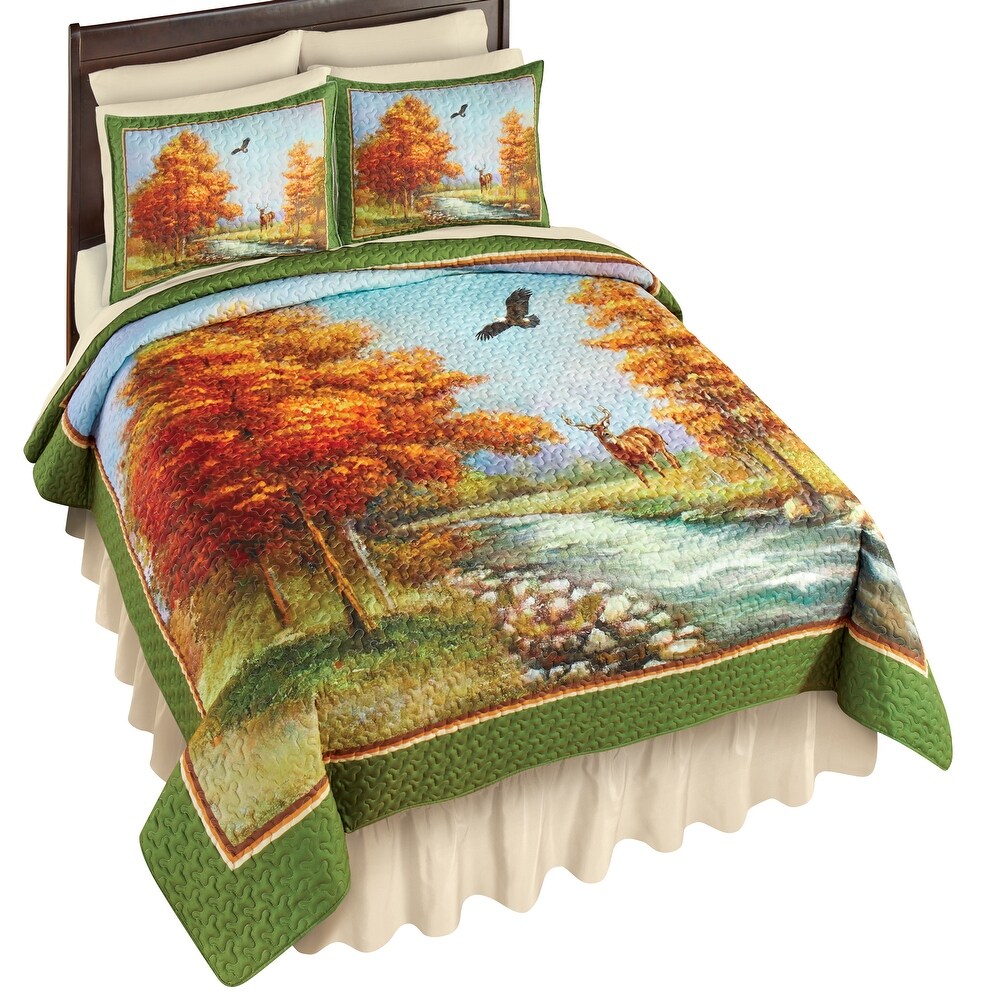 Colorful Autumn Woodland Deer Scene Quilt