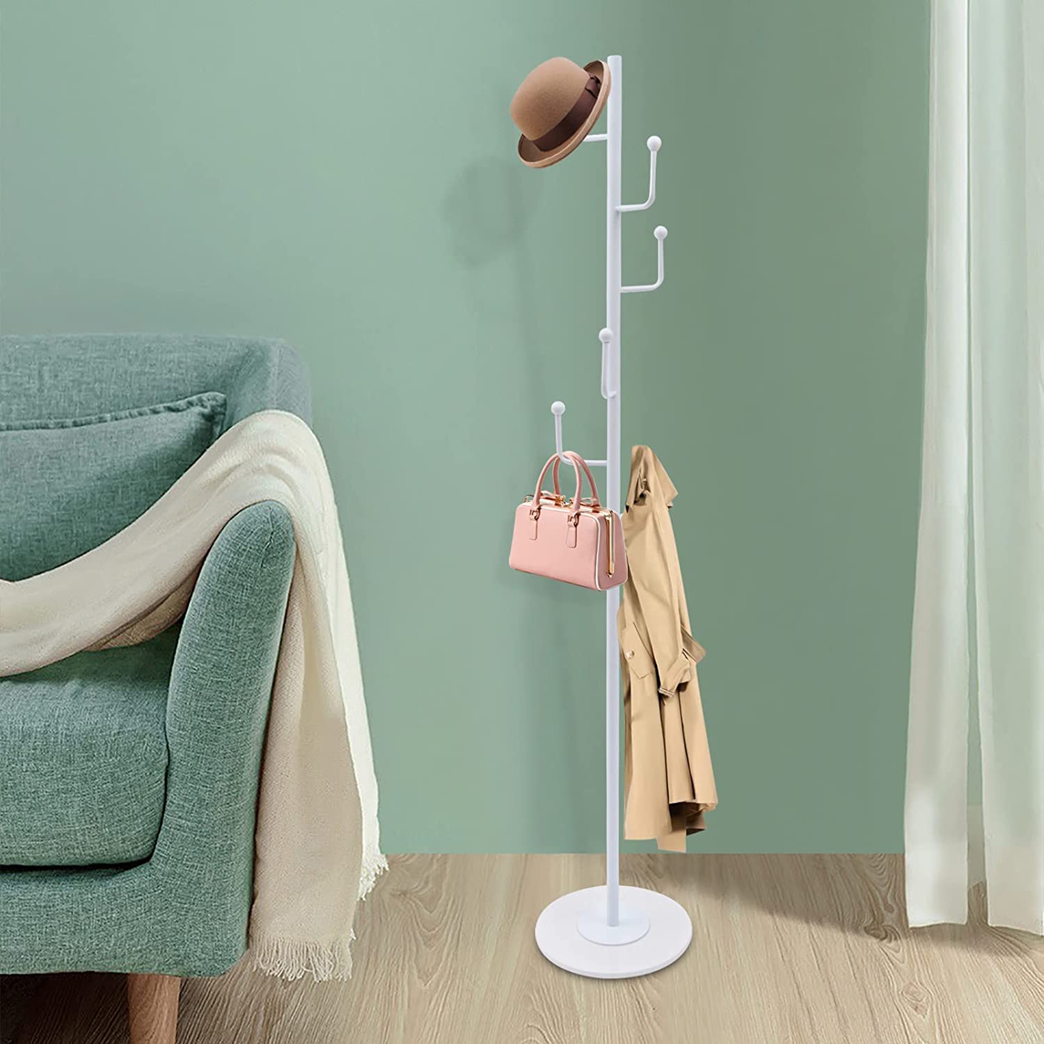 Miumaeov Coat Rack with 6 Hooks Coat Rack Freestanding with 0.55