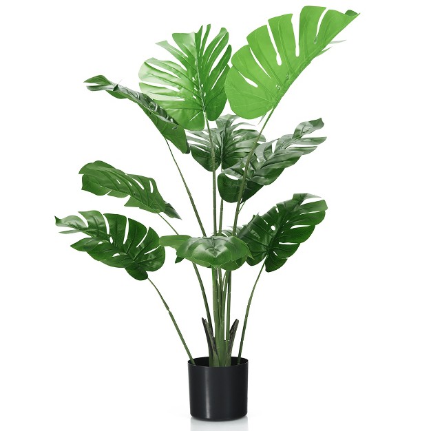 Costway 4ft Artificial Monstera Deliciosa Plant Palm Tree W Cement filled Pot Indoor Outdoor