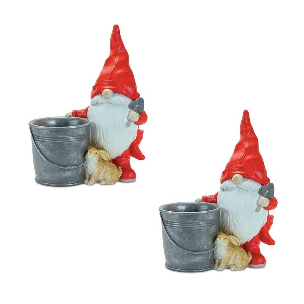 Set of 2 Gnomes With Pail Bunny Christmas Tabletop Figurines 11.25