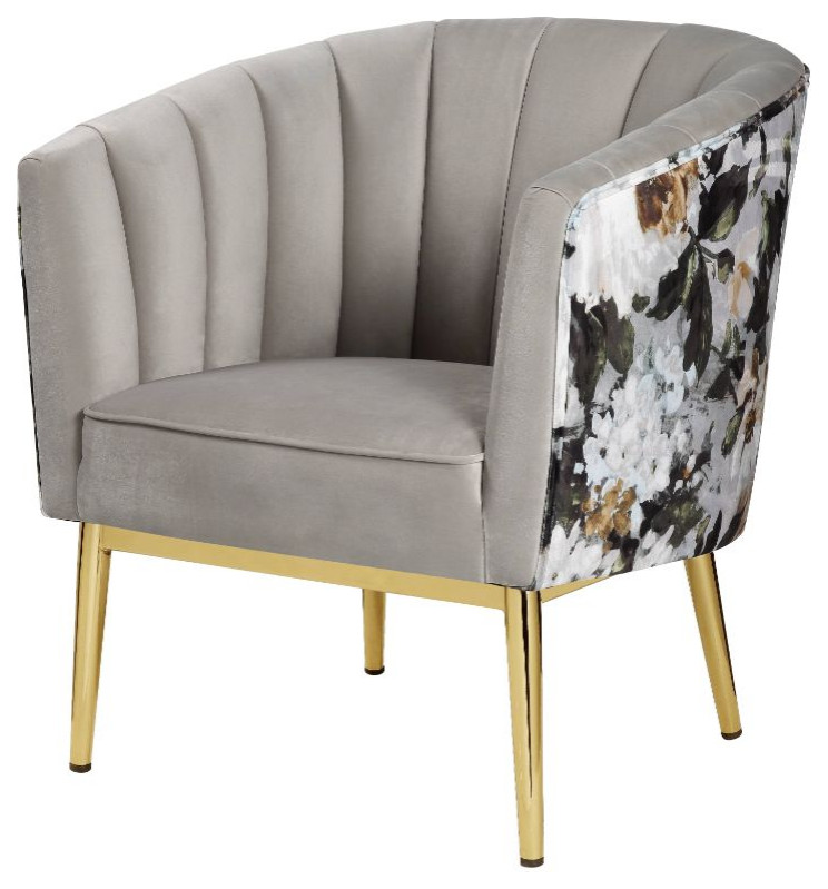 Acme Colla Accent Chair Gray Velvet and Gold   Midcentury   Armchairs And Accent Chairs   by AMOC  Houzz