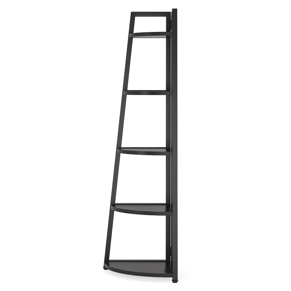 Brown/ Black Corner Ladder Shelf 5 Tier Corner Bookshelf Bookcase  White/ Gold 70 Inch Tall Display Rack for Small Space