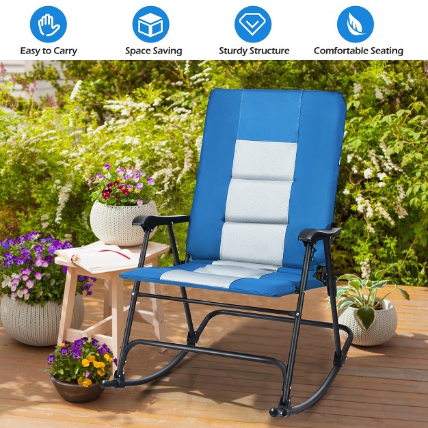 Costway Foldable Rocking Padded Chair Portable Camping Chair With Backrest Armrest Red blue