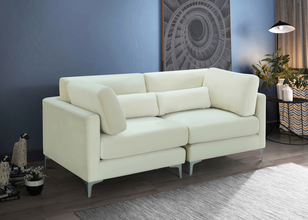 Julia Velvet Upholstered Modular Sofa   Midcentury   Sofas   by Meridian Furniture  Houzz