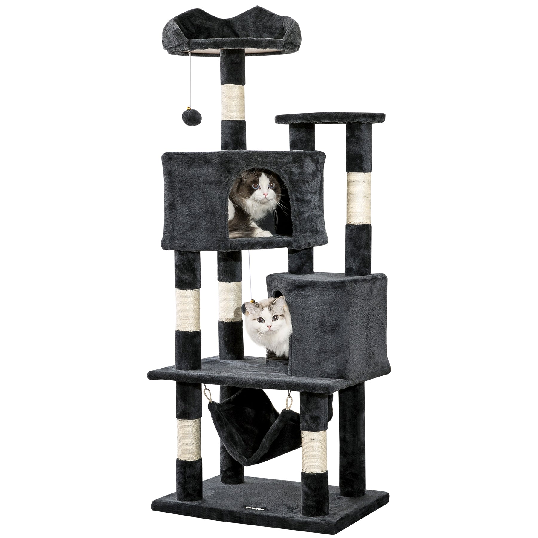 Quuzee 51.6-in Cat Tree Tower with Double Condo,Scratching Post Hammock,Somky Gray