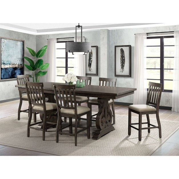 7pc Gadgsetstore Counter Height Extendable Dining Table Set With Slat Back Chairs Toasted Walnut