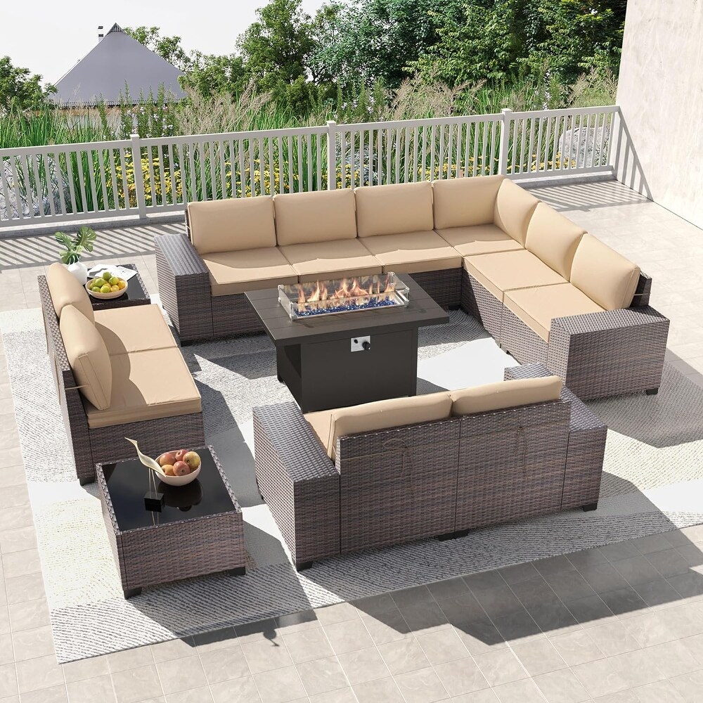 Kullavik 13 Pieces Outdoor Patio Furniture Set with Fire Pit Table