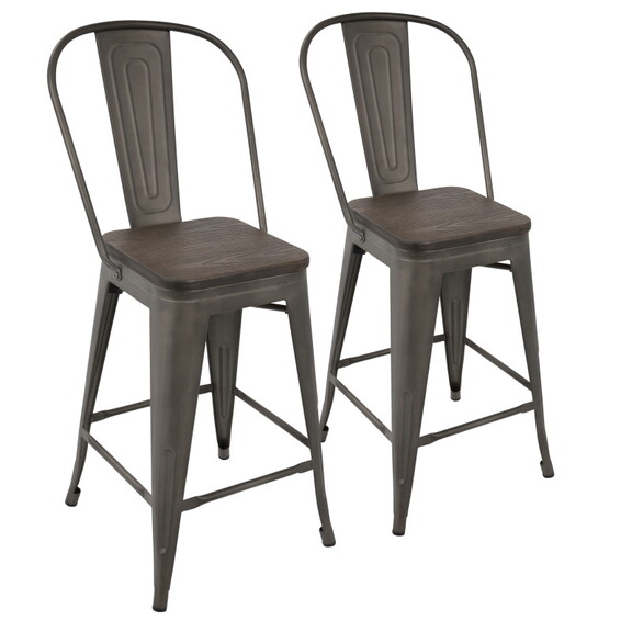 Oregon Industrial High Back Counter Stool in Antiq...